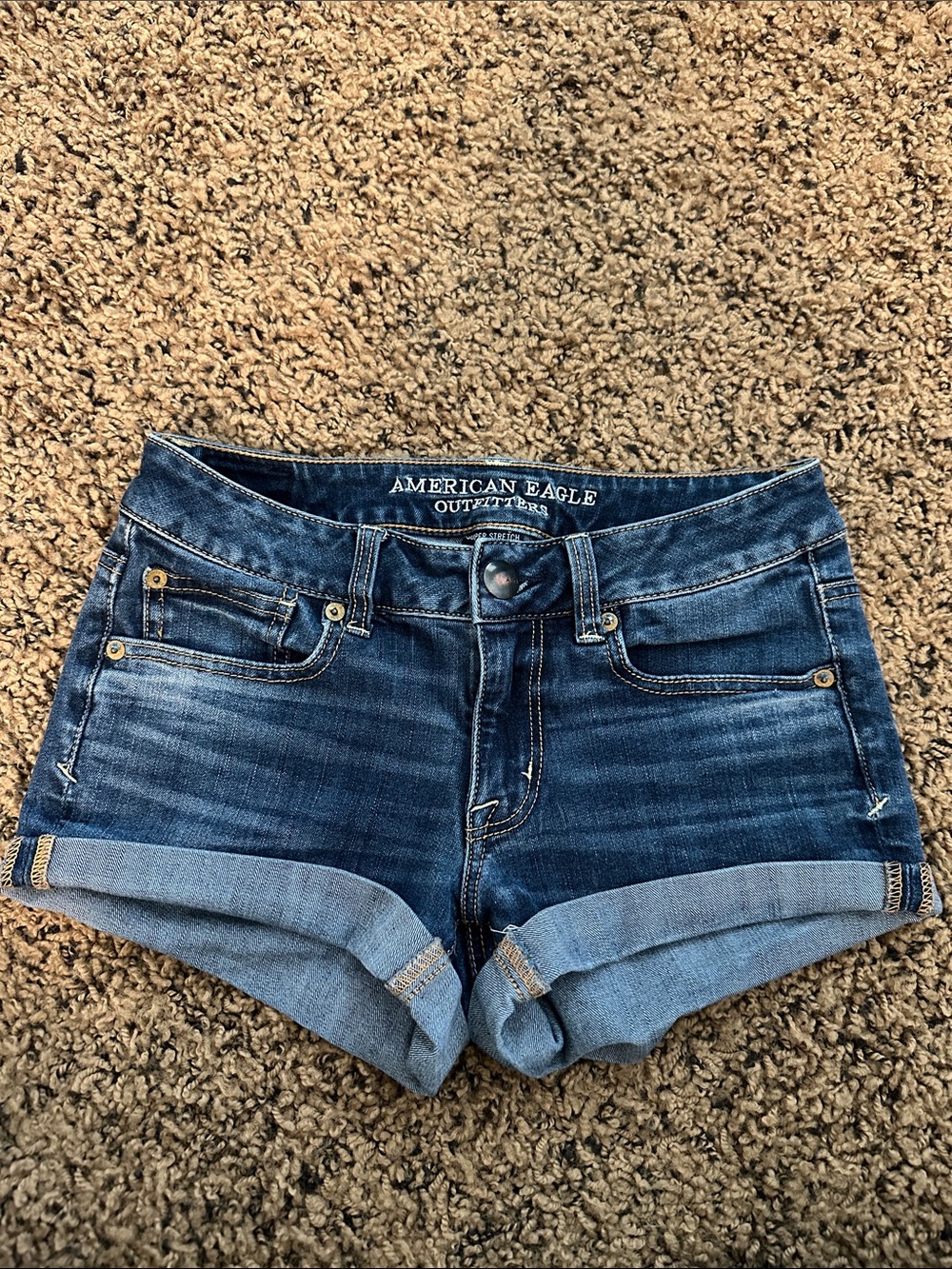American Eagle Outfitters Dark Blue Denim Roll-Cuff Jean Shorts